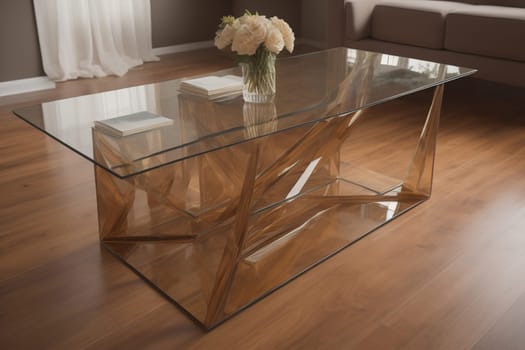 a glass table in a room. ai generative