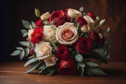wedding bouquet of different colors on a solid color background. ai generative