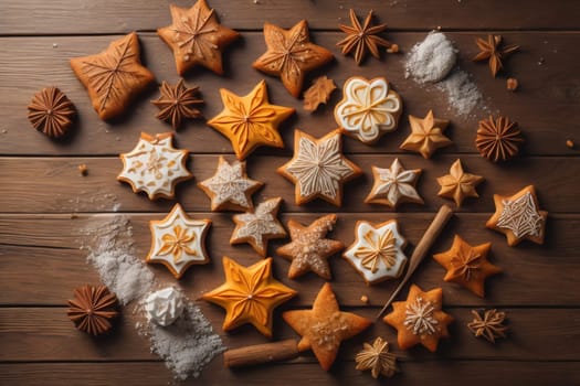 Cookies on a wooden table. Top view. ai generative