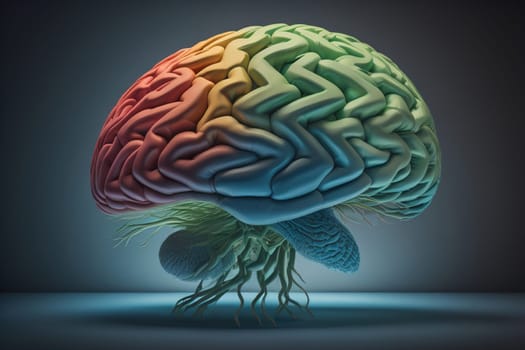Human brain on a solid color background. ai generative