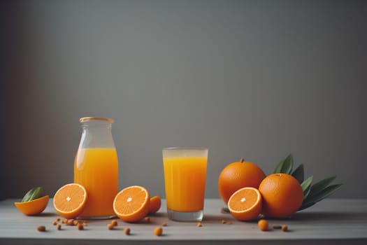 Glass of orange juice and fresh orange fruits. ai generative