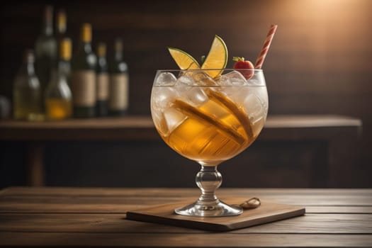 Alcohol cocktail drink on the table in bar. Toned image. ai generative