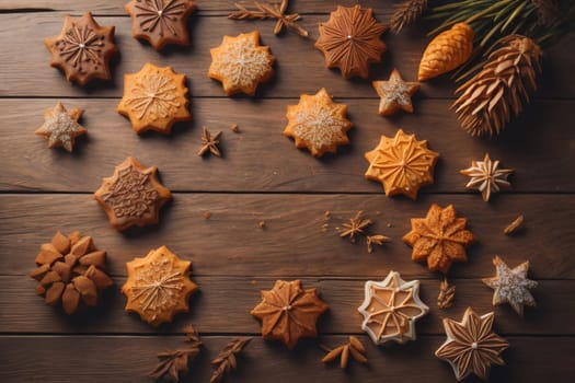 Cookies on a wooden table. Top view. ai generative