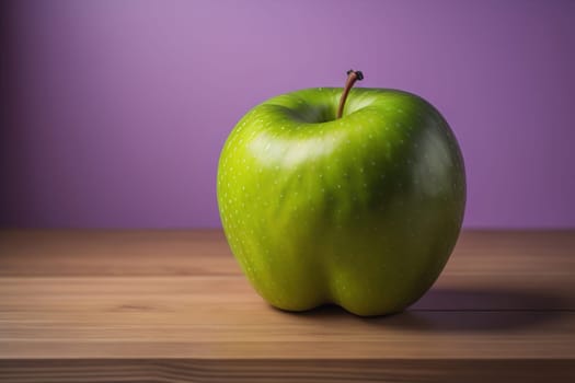 Green apple on a wooden table with dark background, shallow depth of field. The concept of healthy eating. ai generative