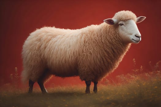 Sheep on a solid color background. Photo in old color image style. ai generative