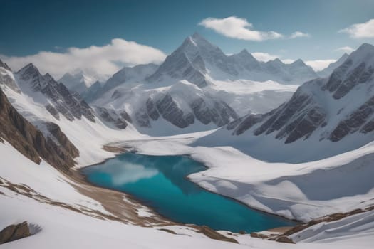 Mountains and snow-capped peaks of the Caucasus Mountains. ai generative