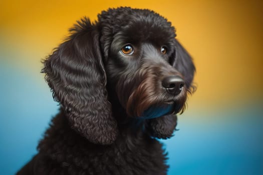 Portrait of a beautiful black dachshund puppy on a solid color background. ai generative