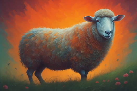 Sheep on a solid color background. Photo in old color image style. ai generative