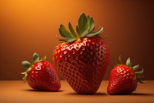 Fresh strawberries on a solid color background. generative ai