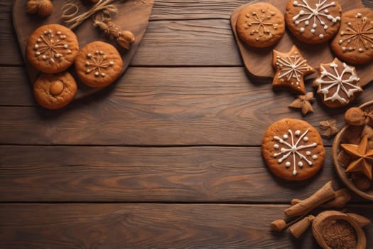Cookies on a wooden table. Top view. ai generative
