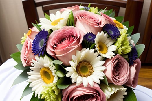 wedding bouquet of different colors on a solid color background. ai generative