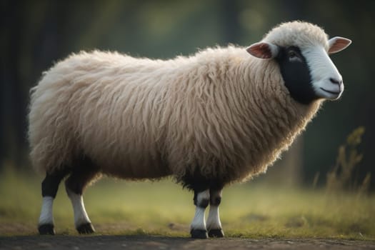 Sheep on a solid color background. Photo in old color image style. ai generative