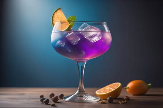 Alcohol cocktail drink on the table in bar. Toned image. ai generative