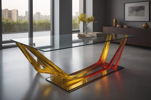 a glass table in a room. ai generative