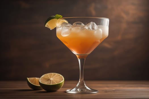 Alcohol cocktail drink on the table in bar. Toned image. ai generative