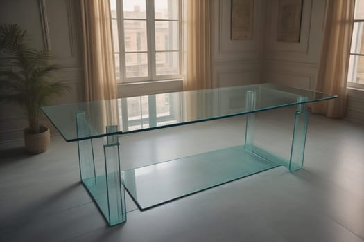 a glass table in a room. ai generative