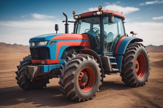 Modern tractor on a colored background. ai generative