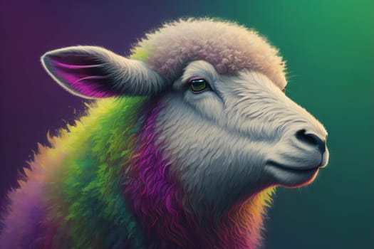 Sheep on a solid color background. Photo in old color image style. ai generative