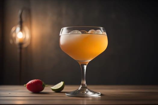 Alcohol cocktail drink on the table in bar. Toned image. ai generative