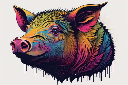 Pig head. Colorful vector illustration. Isolated on a solid color background. generative ai