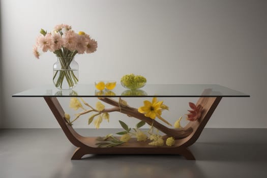 a glass table in a room. ai generative