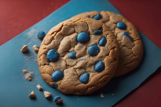 Chocolate chip cookies on orange background. Close up. Selective focus. ai generative
