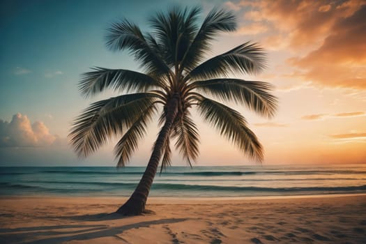 Beautiful tropical beach with coconut palm tree. ai generative