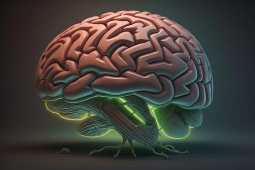 Human brain on a solid color background. ai generative