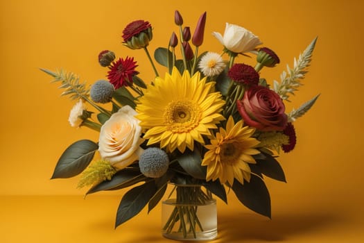 wedding bouquet of different colors on a solid color background. ai generative