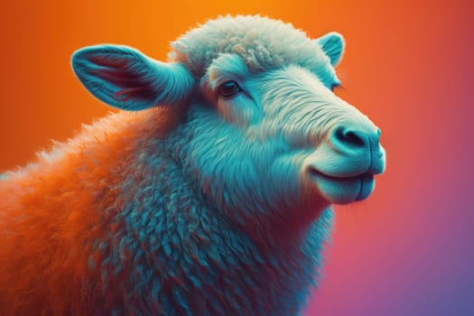 Sheep on a solid color background. Photo in old color image style. ai generative