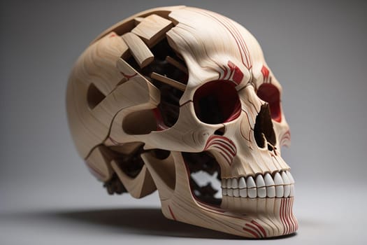 human skull on solid color background. Halloween concept. Close up. ai generative