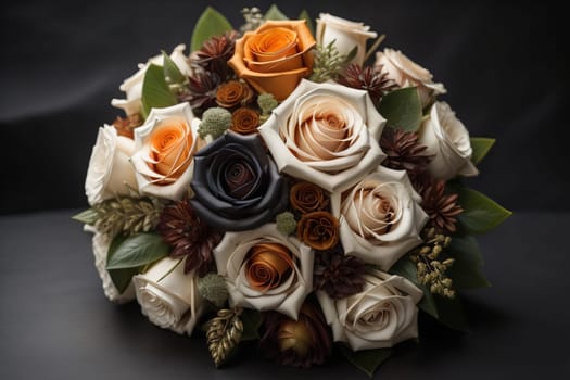 wedding bouquet of different colors on a solid color background. ai generative