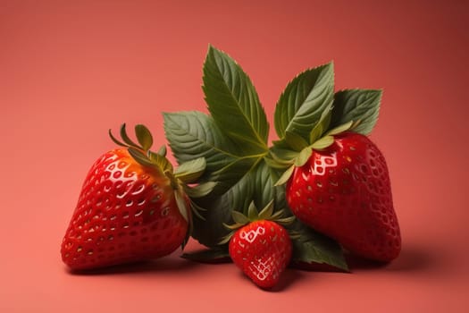 Fresh strawberries on a solid color background. generative ai