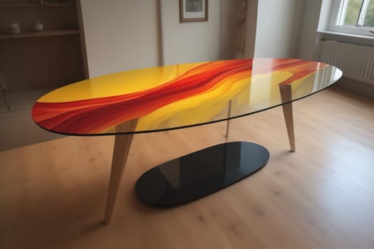 a glass table in a room. ai generative