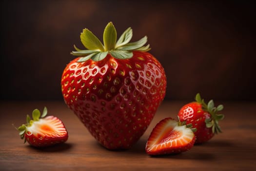 Fresh strawberries on a solid color background. generative ai