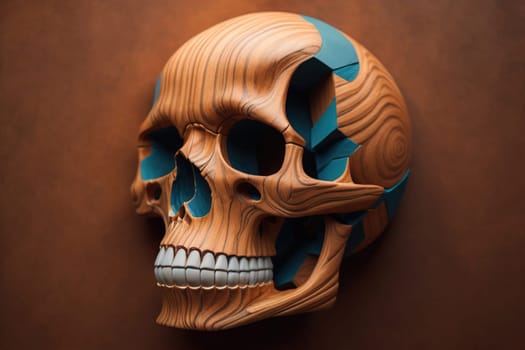 human skull on solid color background. Halloween concept. Close up. ai generative