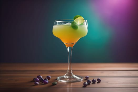 Alcohol cocktail drink on the table in bar. Toned image. ai generative