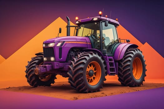 Modern tractor on a colored background. ai generative
