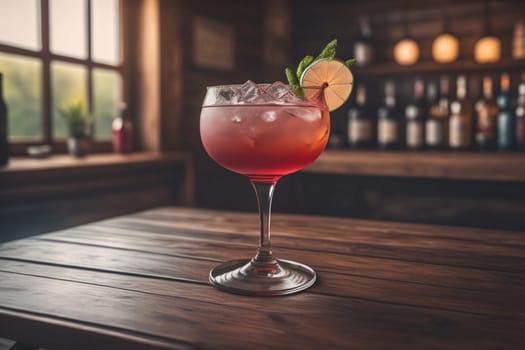 Alcohol cocktail drink on the table in bar. Toned image. ai generative