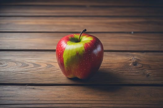 Red apple on a wooden background. ai generative