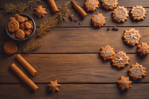 Cookies on a wooden table. Top view. ai generative