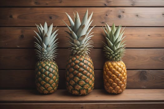 Pineapples on a wooden background. ai generative