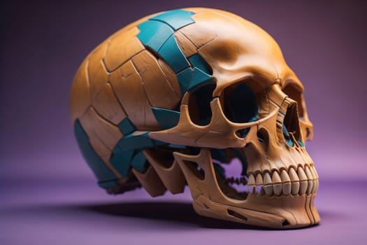 human skull on solid color background. Halloween concept. Close up. ai generative