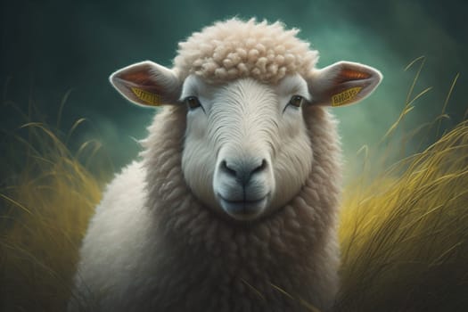 Sheep on a solid color background. Photo in old color image style. ai generative