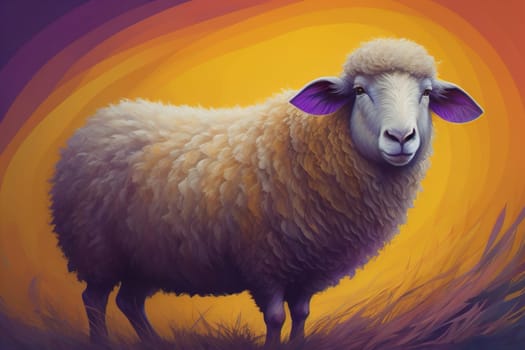 Sheep on a solid color background. Photo in old color image style. ai generative