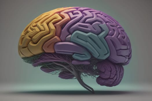 Human brain on a solid color background. ai generative