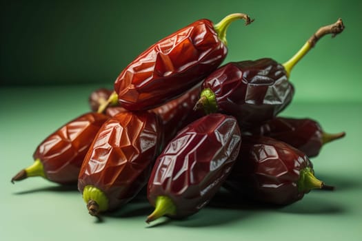 Dried fruits of date palm on a solid color background. Toned. ai generative