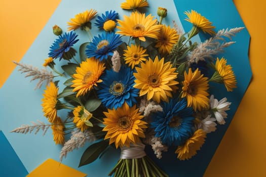 wedding bouquet of different colors on a solid color background. ai generative