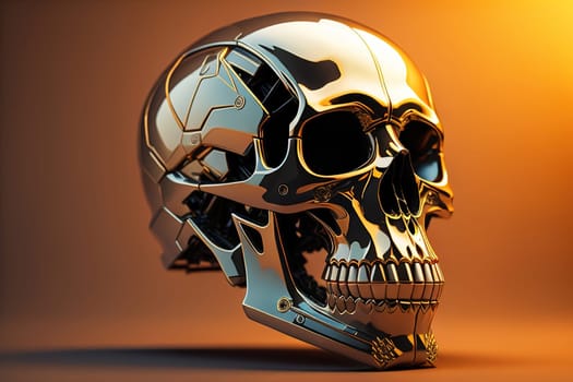 Human skull with gears and cogwheels. ai generative