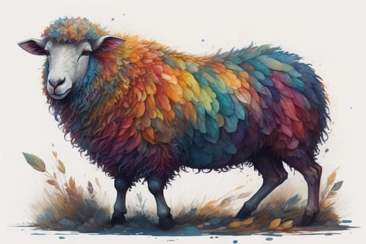 Sheep on a solid color background. Photo in old color image style. ai generative